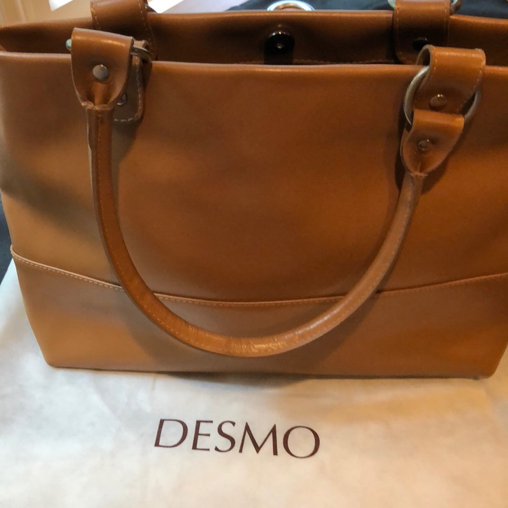 Desmo Twin Handled Italian Leather Shoulder Bag, Caramel Color - Vintage